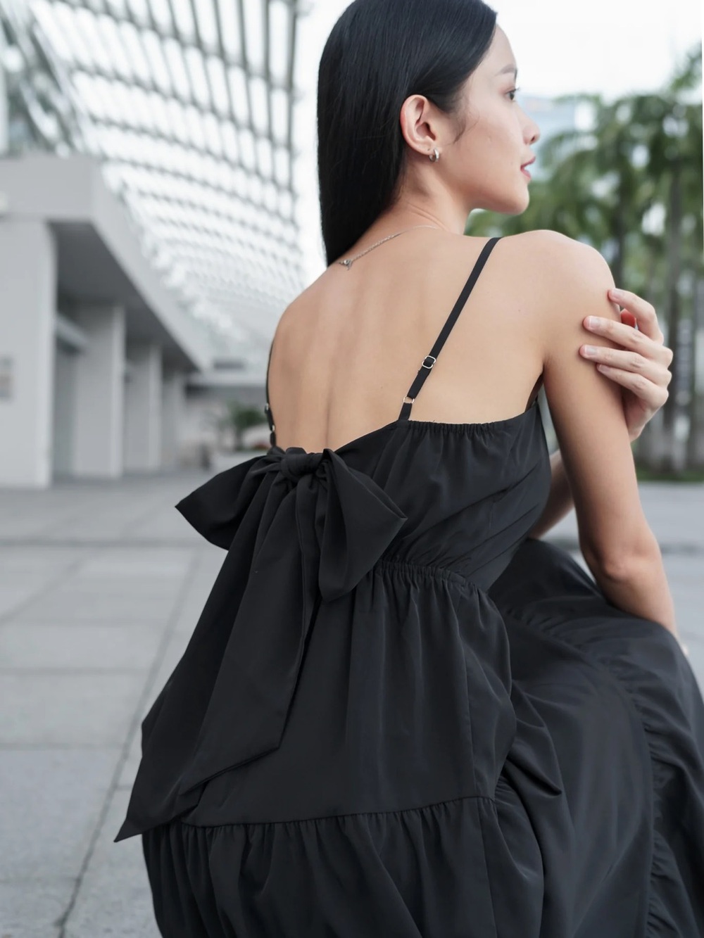 HYFVE Black Bow-Tie back Spaghetti Strap Dress